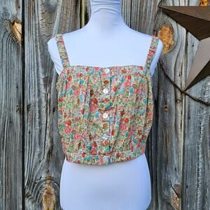 Roller Rabbit Miley Size M Square Neck Sleeveless Elysian Day Floral Crop Top